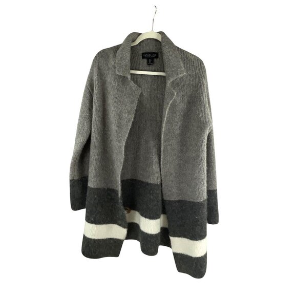 Rachel Zoe Striped Open-Front Cardigan Sz S Gray Wool Blend Oversized Lagenlook - Picture 7 of 9